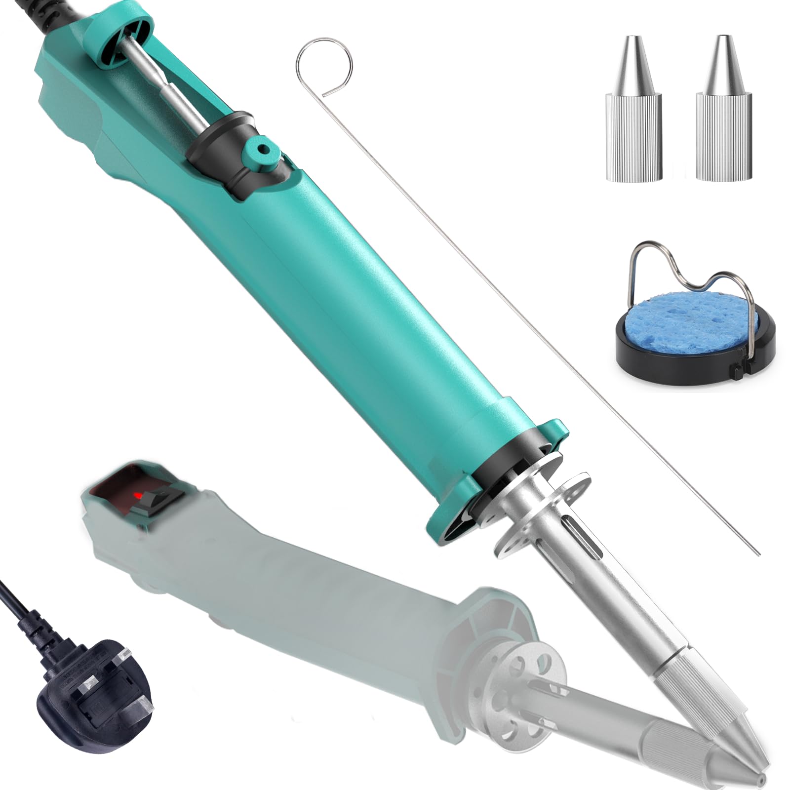 Yihua 929D-Vi Temperature Controlled Electric Desoldering Iron With Upgraded Performance Heated Solder Sucker Tool With 3 Nozzles Soldering Iron Pump Function(Uk Plug)