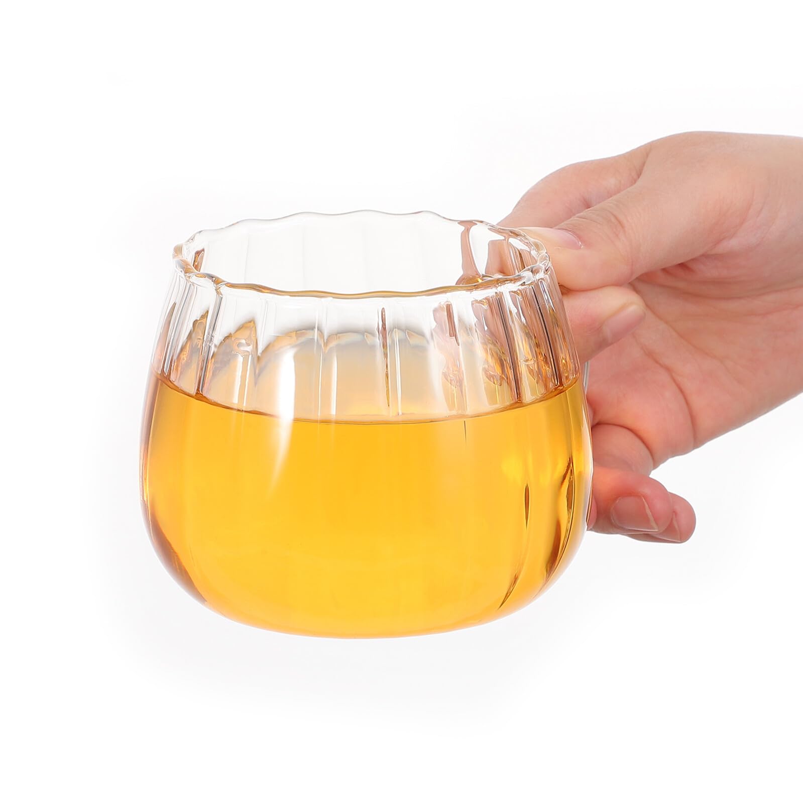 IMIKEYA Set 2 Pezzi Tazze da Caffè Trasparenti in Vetro 400ml con Manico Bordi Lisci Design Raffinato per Colazione e Bevande Calde