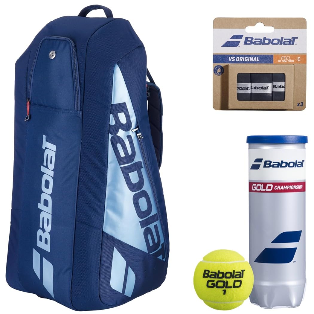 Babolat Pure Drive Racquet Holder 6-Pack 11th Gen Tennis Bag (Navy Blue) with Optional Accessories