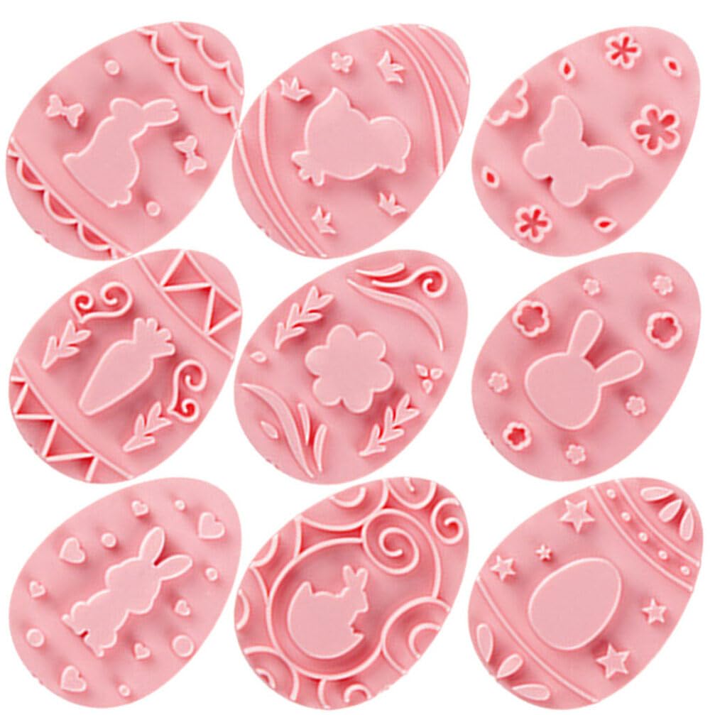 Alipis 9pcs Easter Cookie Cutter Embossing Happy Easter Cookie Stamps Rabbit Eggs Shapes 3d Plastic Cookie Cutters Baking Cookie Mould Press for Easter Biscuit Snacks Cheese