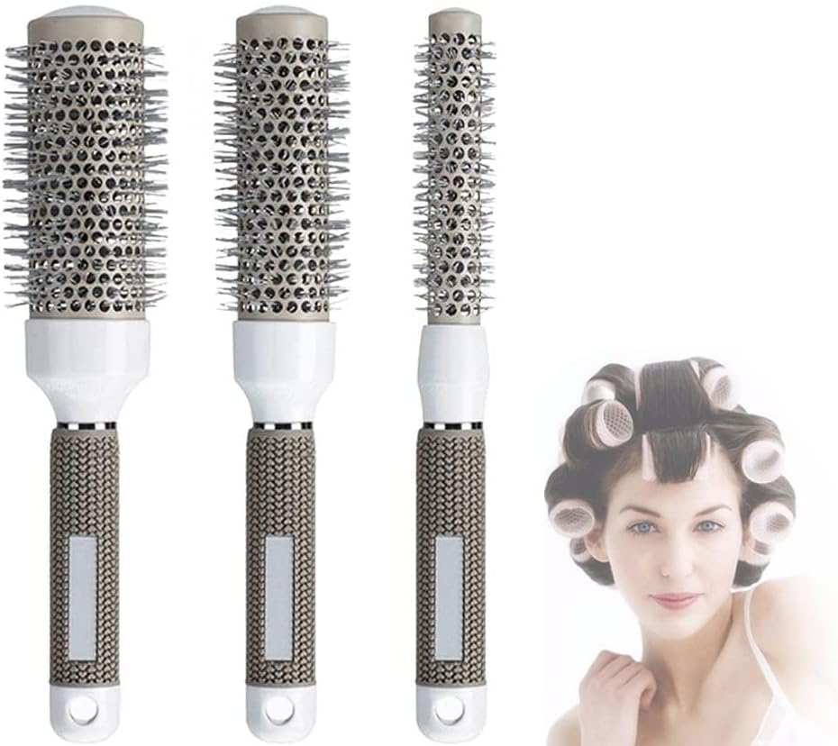 SYOSI Round Hair Brush Curled Ceramic Hair Styling Brush, Ceramic Round Hair Brush Barrel Hairdressing Hair Salon Styling Barrel Curling Brush Tool Set(19mm 25mm 32mm) Set of 3