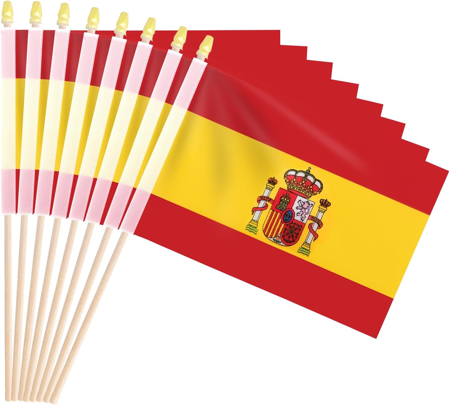 Pack of 20, Handheld Spain Flags 5x8 Inch – Small Spanish Flags on Wooden Sticks with Gold Spear Top, Mini Spain Country Flags for Parades, National Day, Festivals, and Hispanic Heritage Decorations