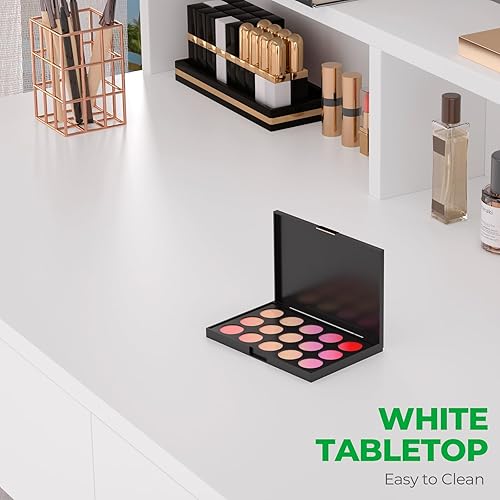 Miniatura 5 de GreenForest Escritorio de tocador con 2 cajones, pequeño escritorio blanco de 39.4 pulgadas con 3 espacios de almacenamiento, moderno escritorio de