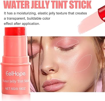 Water Jelly Tint Stick Lip Cheek Eye Makeup 3 in 1 Moisturizing Lip Gloss Long Lasting Eye Shadow Natural Rouge Blush