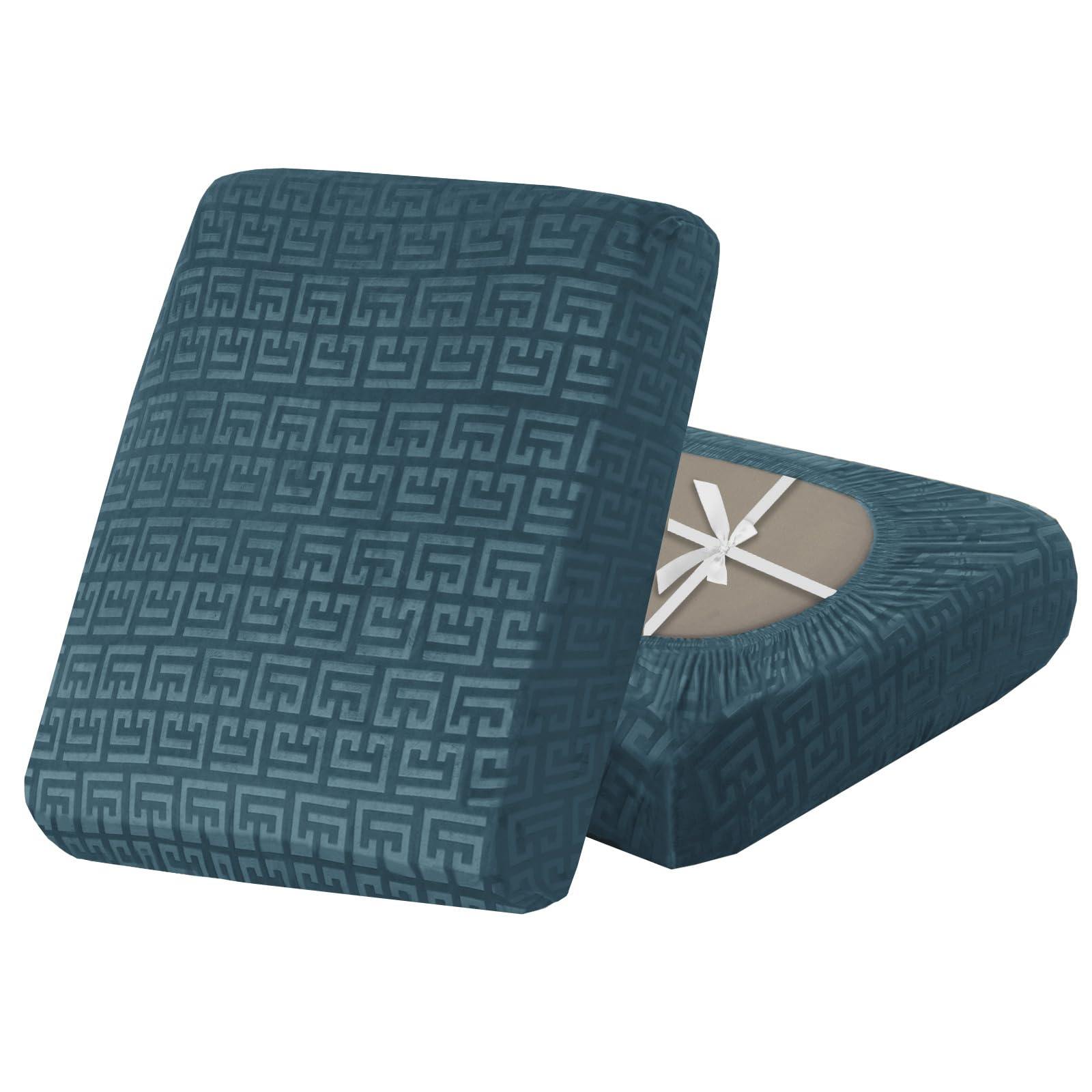 SYLC Stretch Sofa Cushion Covers Velvet Knurling, Non Slip Seat Covers for Sofas with Ties, Fitted Caravan Cushion Covers for Sofa/Settee/Couch/Motorhome (Blue,1pc Large chaise) — image 1