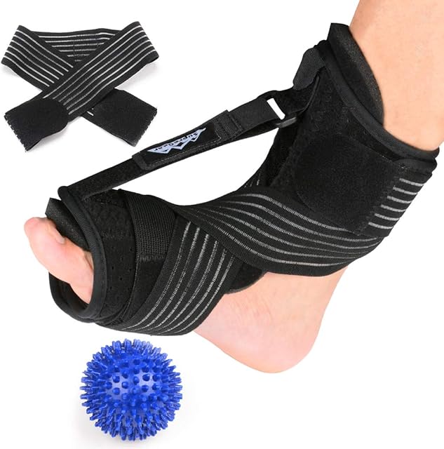 Supregear Plantar Fasciitis Night Splint, Adjustable Breathable Fasciitis Night Plantar Brace with Spiky Massage Ball and Holding Strap,Achilles Tendonitis, Foot Drop,Heel Ankle Arch Foot Pain