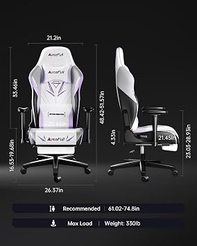 AutoFull C3 Gaming Chair, Ergonomic Wingless Cushion Computer Chair,PU Leather Racing Style Office Chair with Lumbar Support Pillow and Footrest,White