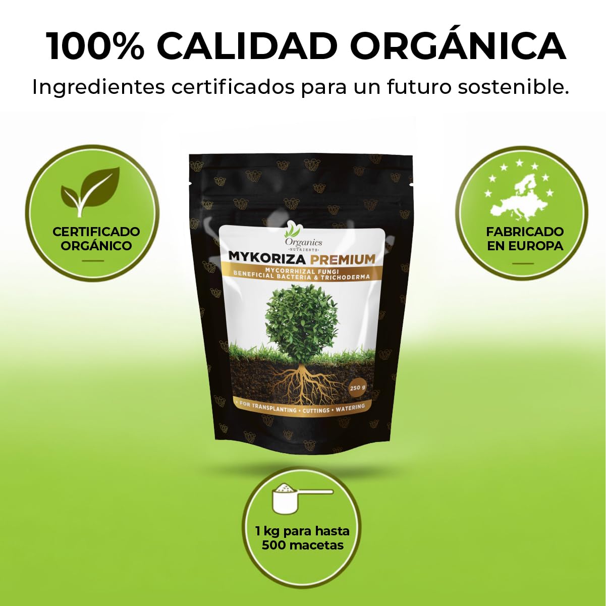 Mykoriza – Polvo Orgánico de Micorrizas con Hongos Endomicorrícicos y Ectomicorrícicos para el Crecimiento de Raíces, Absorción de Nutrientes y Cultivos (1KG)