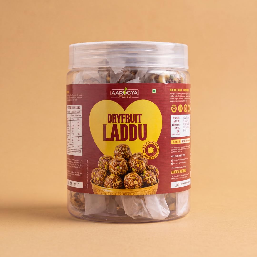 Aarogya Nutri Mix Dryfruit Laddu – Dates Punch | Healthy Dry Fruit & Seeds Laddu Made with Dates, Nuts, Organic Honey & Cow Ghee (Pack of 1) 500 gram-image-18
