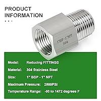 Vista 5 de TAISHER 2 piezas de forja de acero inoxidable 304, adaptador reductor, 1 pulgada NPT macho x 1 pulgada G rosca (BSP) hembra