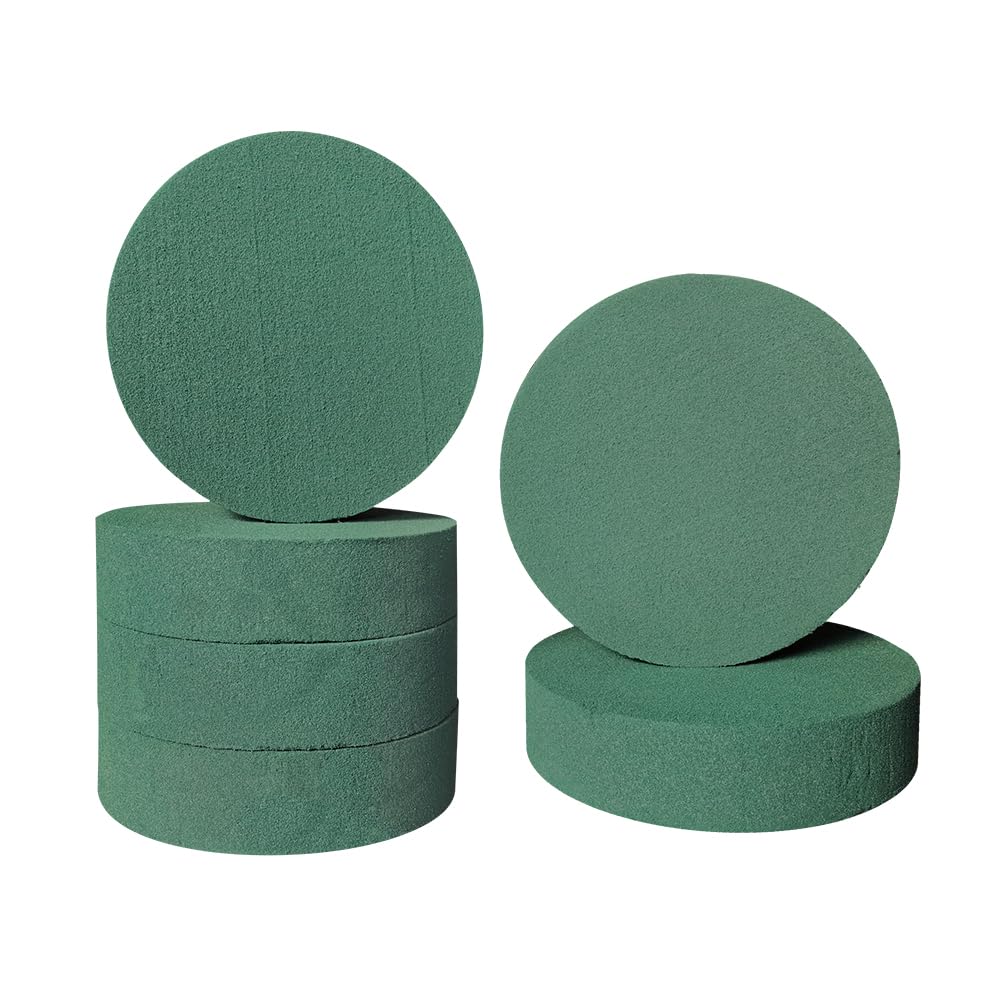 6 Pcs Round Floral Foam Blocks Each (4.5” X 1.5”) Green Wet & Dry Flower Foam for Fresh & Artificial Flower Arrangements, DIY Crafts, Arts, Weddings,