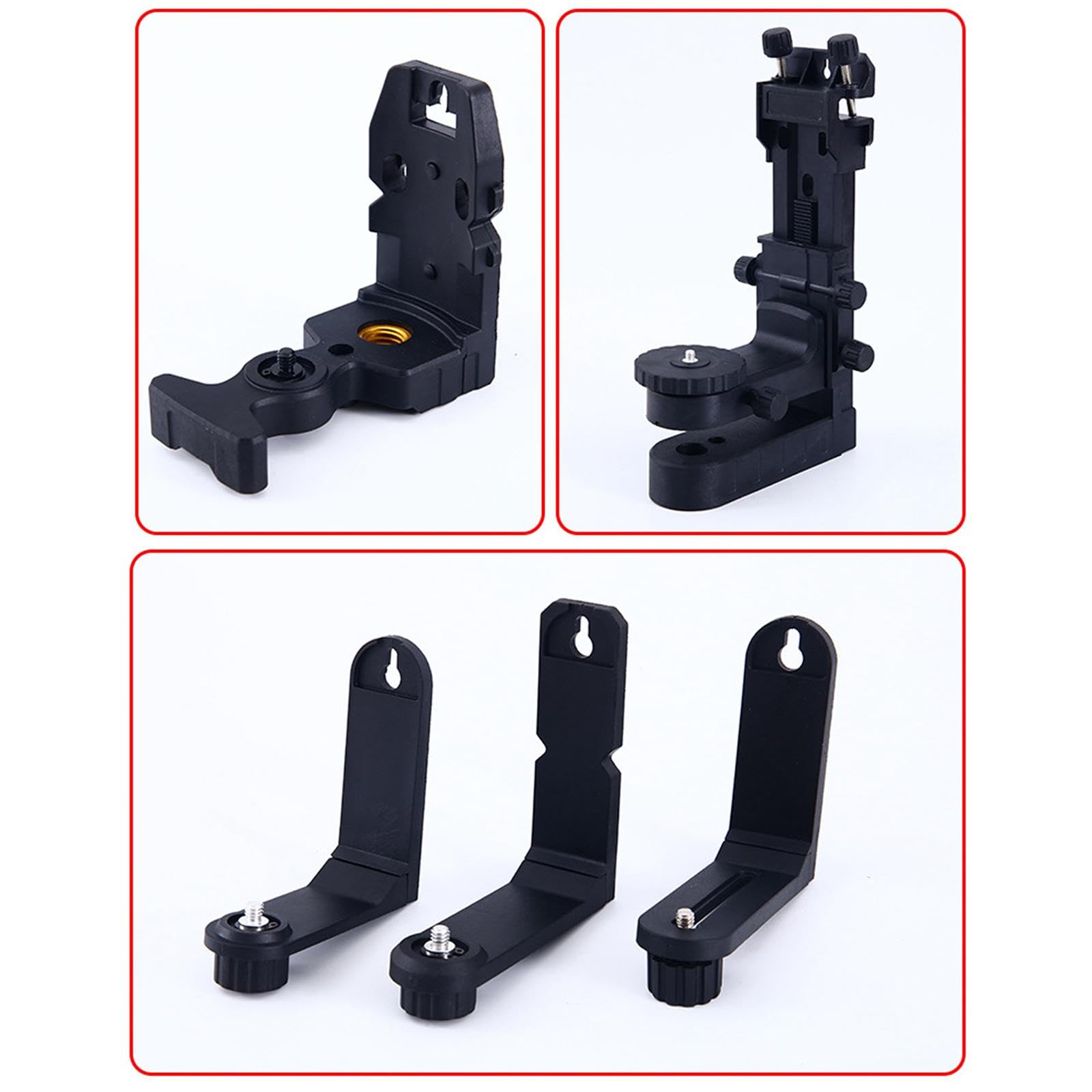 MagiDeal Soporte de niveles negro de 7 cm con ajuste de altura y adaptador de niveles, soporte profesional con ajuste de 360° y rotación en forma de L.