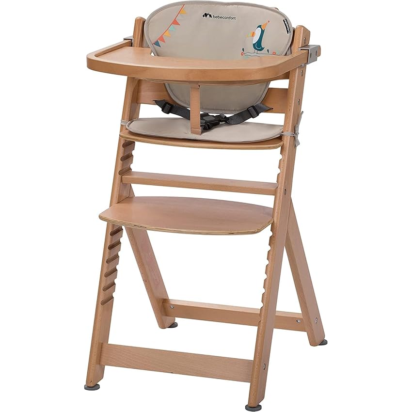 Immagine del prodotto Bebeconfort Timba + Cuscino, Seggiolone Pappa in Legno, 6 mesi-10 anni, 30 kg, con Vassoio, Seduta/Poggiapiedi Regolabili, Compatibile con Sdraietta Timba Baby, Colore Legno Naturale + Grigio