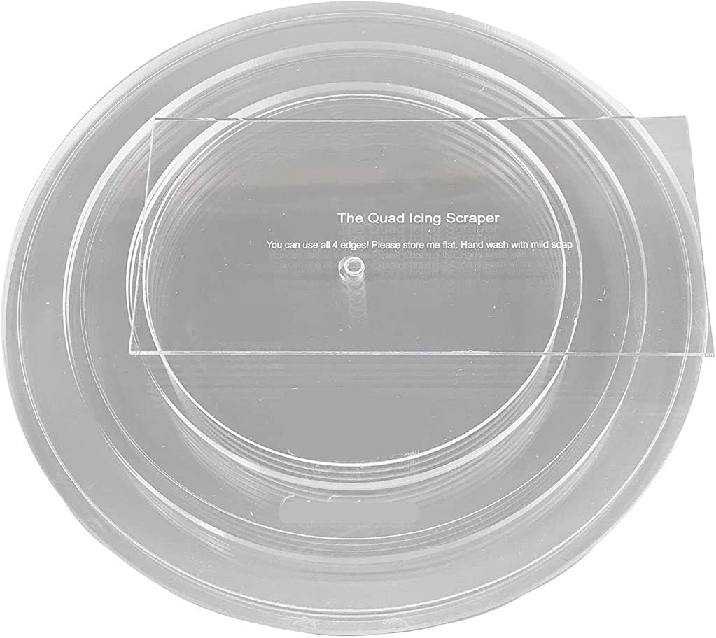 Lacupella Buttercream Acrylic Round Cake Disc Set with 12" Scraper, Silicone Grip and Level Essential Combo Kit (0.5 inch - 6.5, 8.5, 10.5 inch Diameter - Clear)