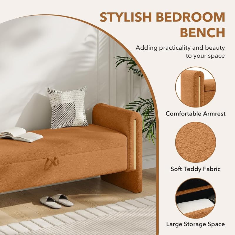 Fabrique Boston Bouclé Fabric 2-Seater Ottoman Bench in Brown – Multipurpose Sofa Bench & Toy Storage Organizer for Living Room, Bedroom & Office | Stylish Seating with Storage | 5-Year Warranty 2