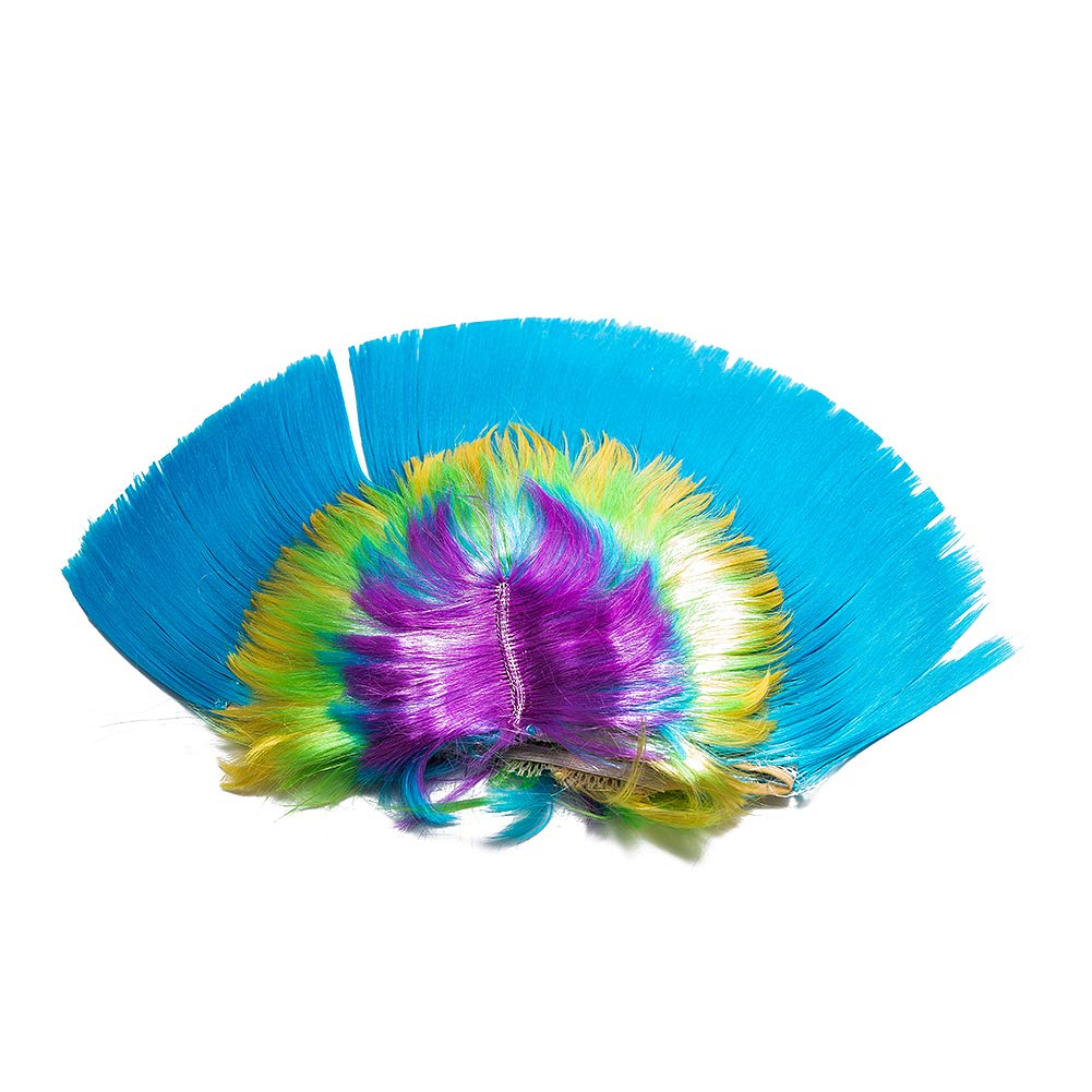 Rainbow Mohawk Wig Hallowmas Masquerade Punk Mohican Hairstyle Cockscomb Hair Cosplay Colorful Wig for Chrismas Party (Rainbow Sky Blue)