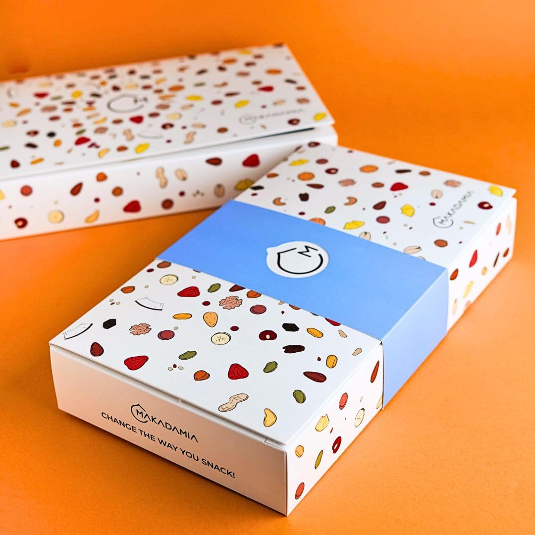 Makadamia - Aperitivo BOX 750 g - Pistacchi Tostati, Arachidi Tostate, Anacardi Tostati, Noci Pecan Tostate e Mandorle alla Paprika.