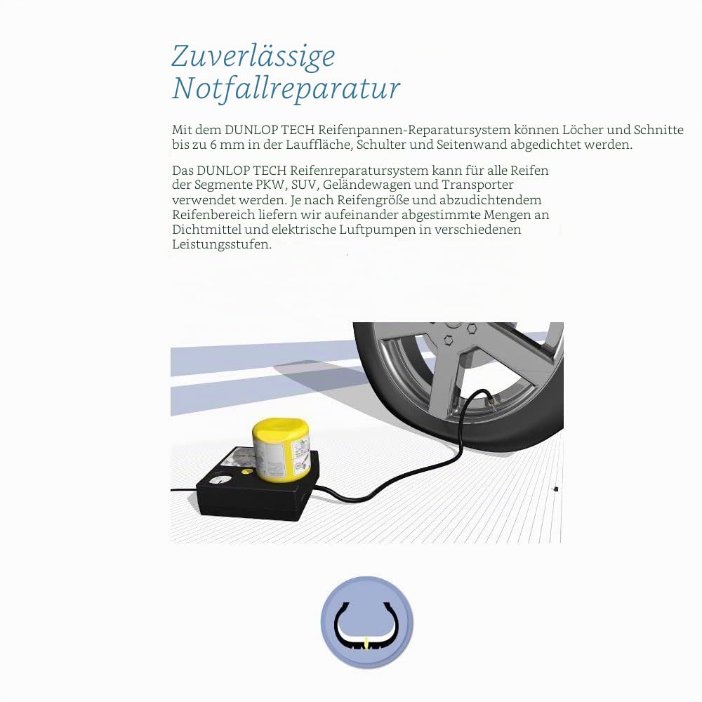 KOMPATIBEL MIT KIA AUTOMATISCHES REIFENREPARATURSET MIT Kompressor UND 450 ML Dunlop TECH SEALANT FLÜSSIGKEIT