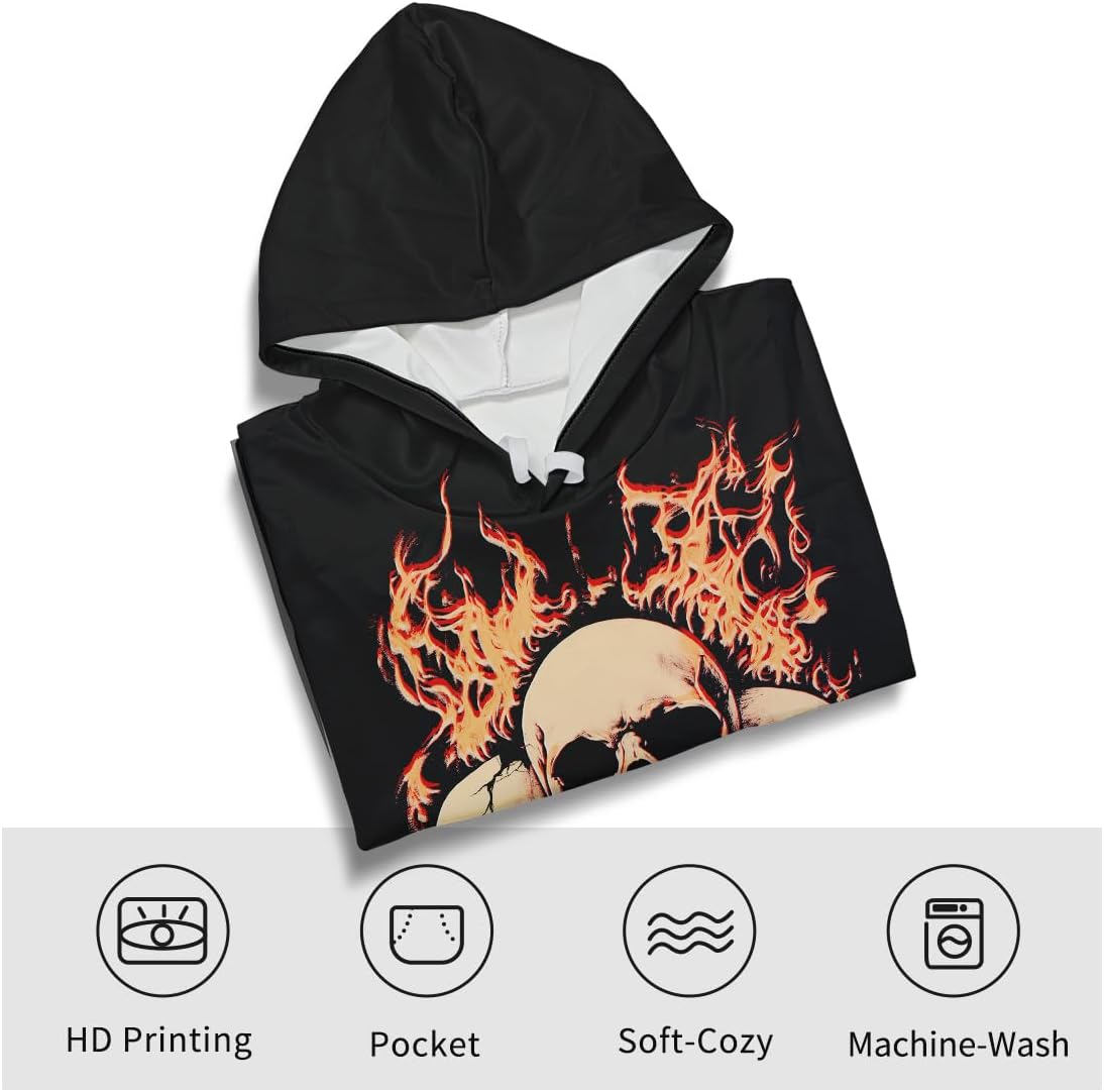 Men's Casual Skull Hoodies Sweatshirt Vintage Graphic Pullover Long Sleeve with Pocket - Image 4