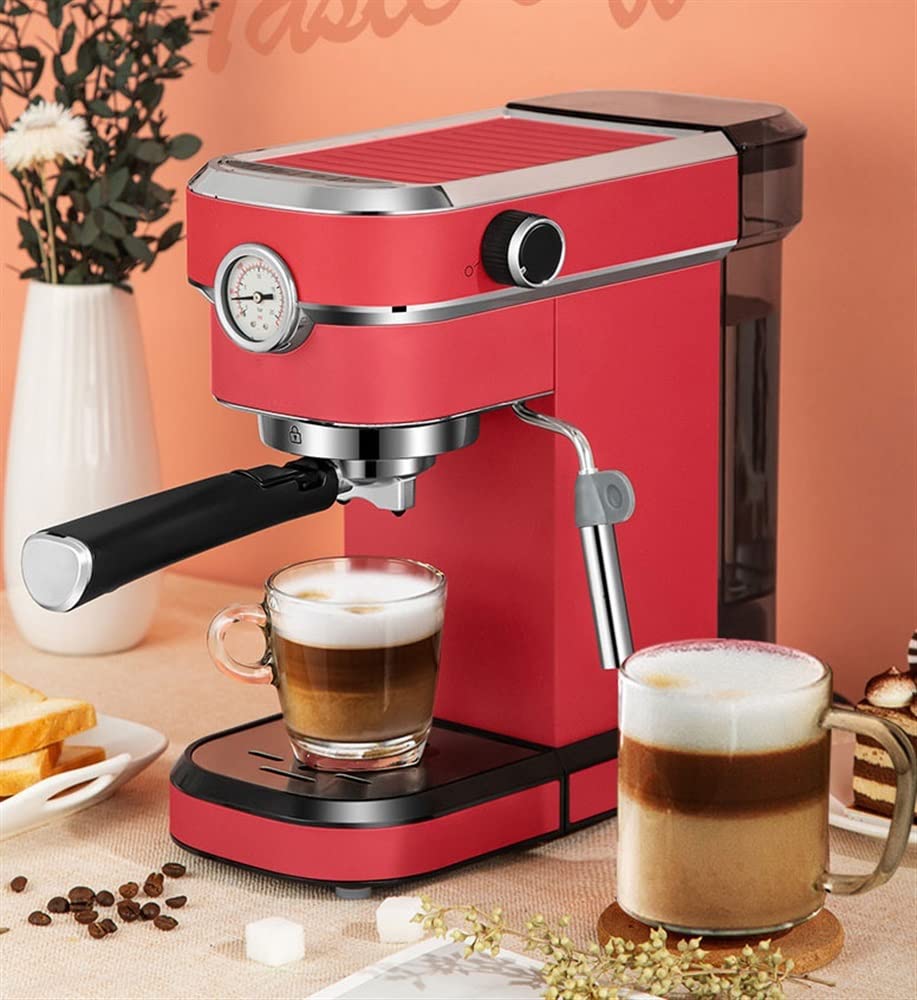 Máquina de café espresso de 15 bares, cafetera espresso y capuchino con espumador de leche, depósito de agua extraíble de 1,1 L, ideal para el hogar y la oficina (color rojo) (rojo)