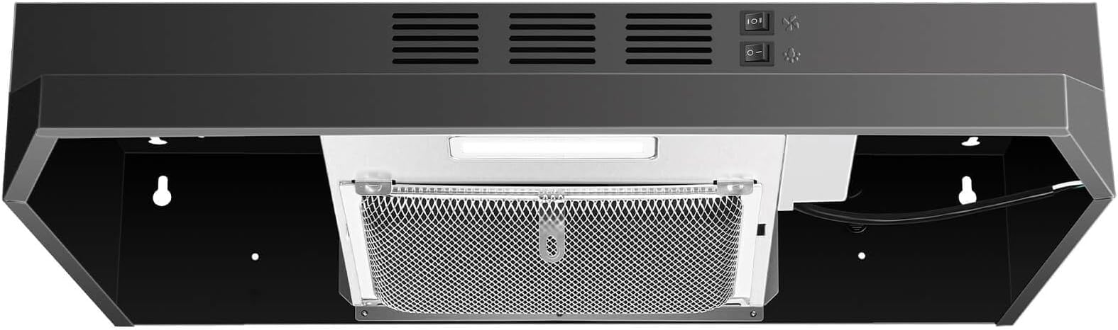 SNDOAS Black Range Hood 24 inch,Ductless Range Hood Under Cabinet,Black Coating Stainless Kitchen Exhaust Hood with 2-speed Fan,230 CFM,Rocker Switch,Hard-wired Stove Vent Black Ventless
