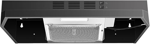 SNDOAS Campana extractora negra de 24 pulgadas, Campana extractora sin conductos para debajo del gabinete, Campana extractora de cocina de acero