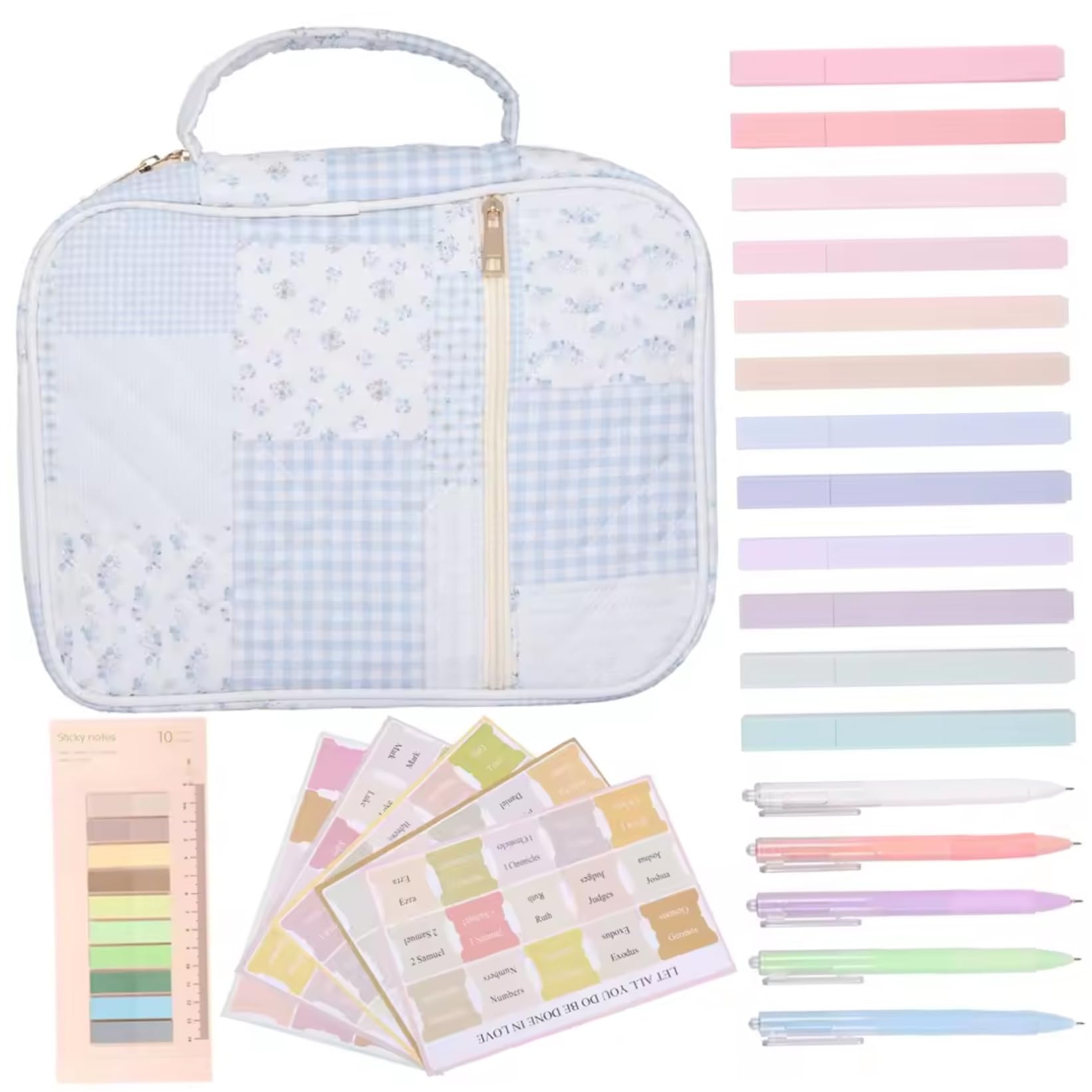 Bible Kit, Bible Case for Women Large Capacity Kit with Tabs, Pens, Sticky Notes, Highlighters, Bibles Study with Handle 8.9x11.4x3.2 Inch Style 3