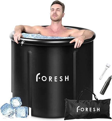 Foresh Bañera de hielo grande, 105 galones de múltiples capas inflable de inmersión fría al aire libre con cubierta, baño de hielo portátil para
