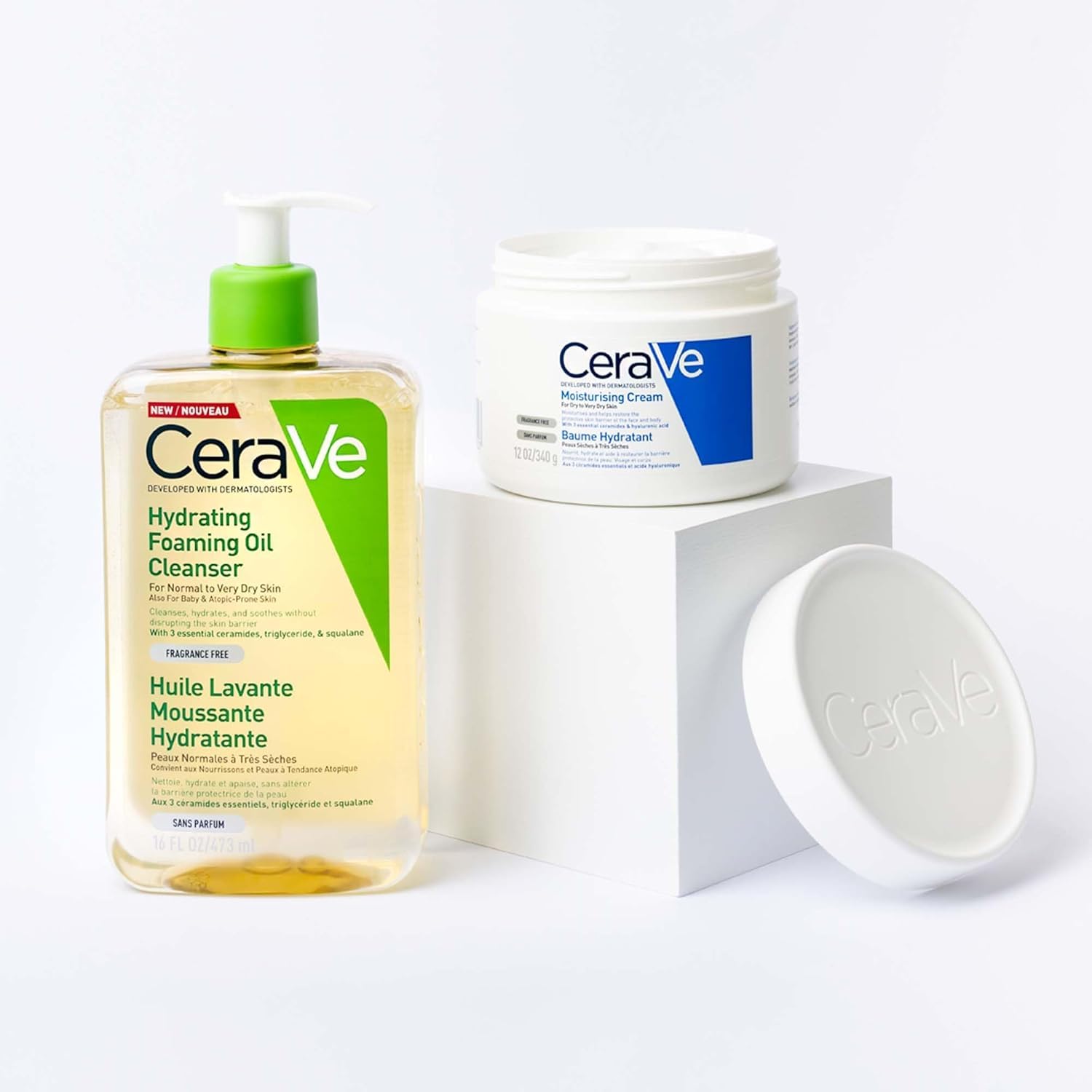 CeraVe Lot de 2 crèmes hydratantes – Avec acide hyaluronique et 3 céramides essentielles – Hydratation riche pour le visage et le corps secs à très secs, convient aux peaux sensibles 454 g x 2
