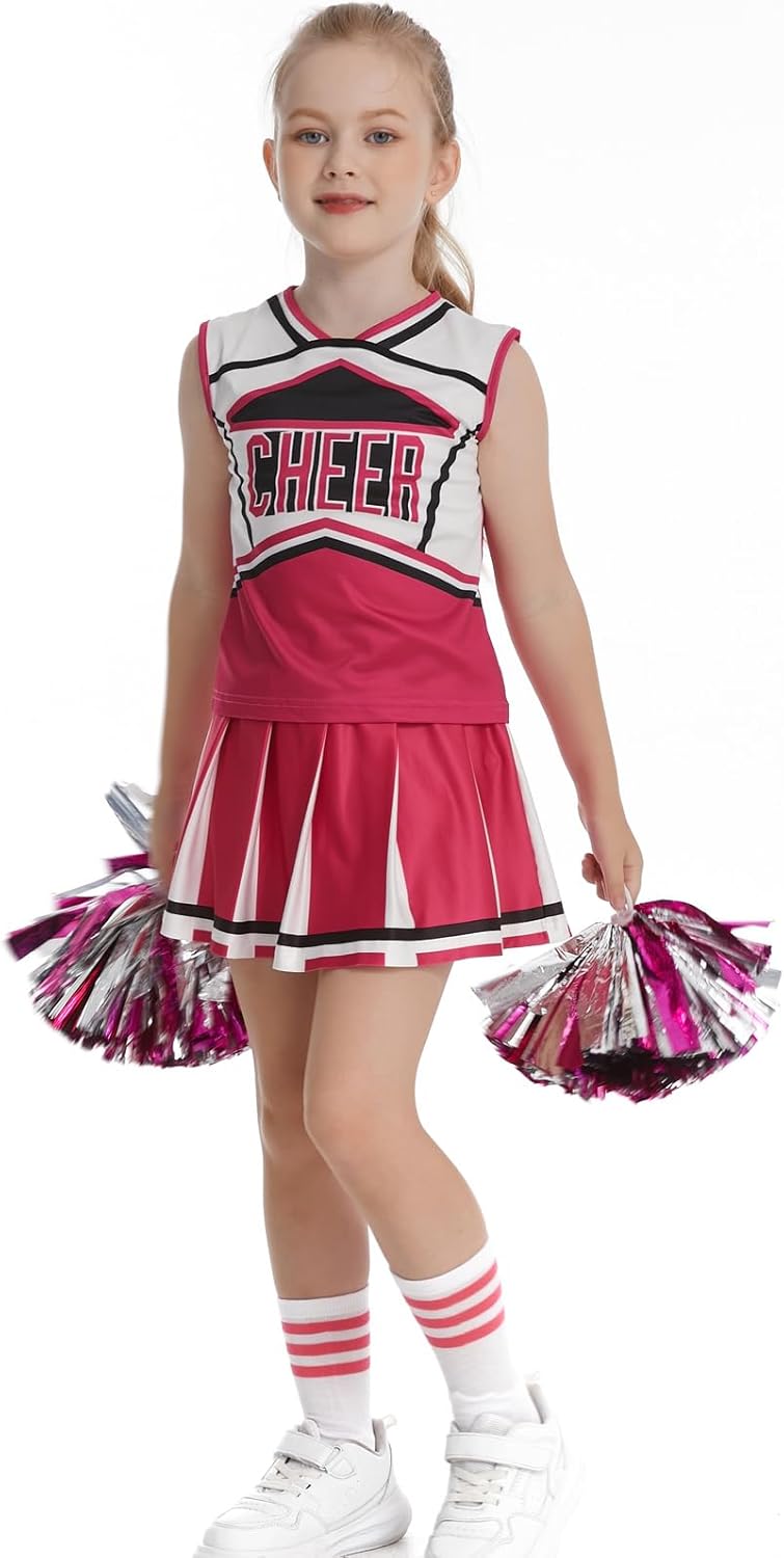 GRAJTCIN Cheerleader Outfit for Girls Cheerleading Costume Kids School Cheer Uniform Halloween Christmas Party Dress up - Image 3
