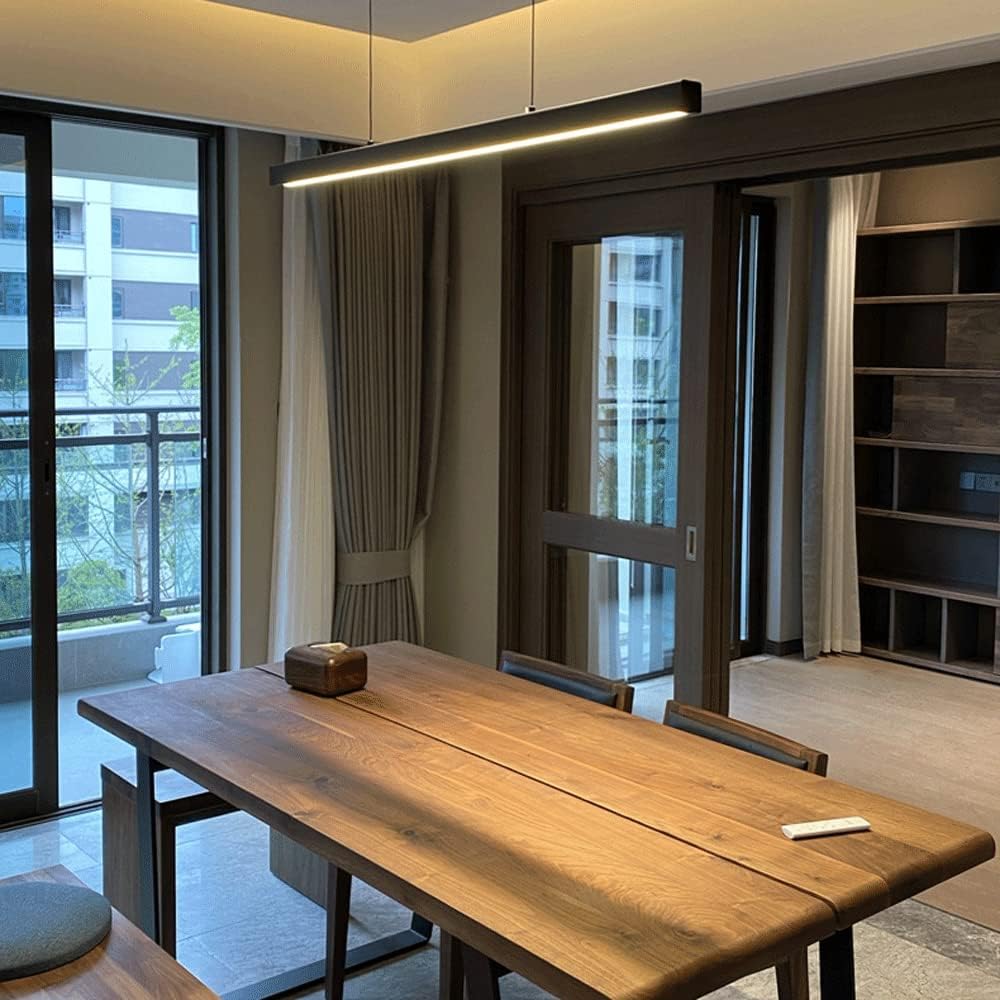 Kitchen Island Linear Pendant Light, Black Aluminum Long Hanging Lighting with Acrylic Shade, 47.2inch Strip Suspension Lamp, Modern LED Chandeliers for Above Sink (48W)