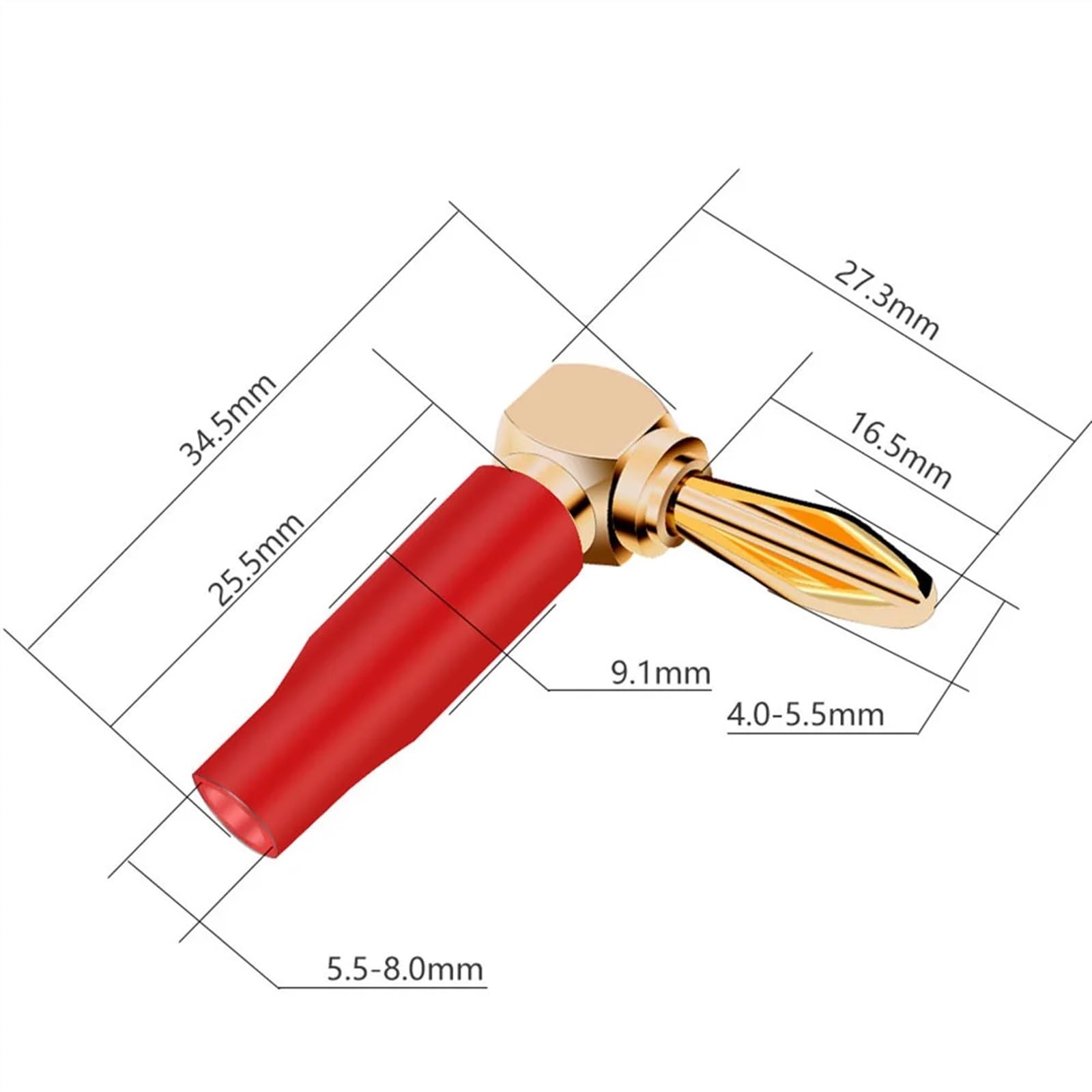 Connecteurs Banane à Angle Droit de 90 degrés, 4mm, plaqué Or, Adaptateur vidéo, fiches for câble de Haut-Parleur, 2/8/12/24 pièces(12 Pieces)