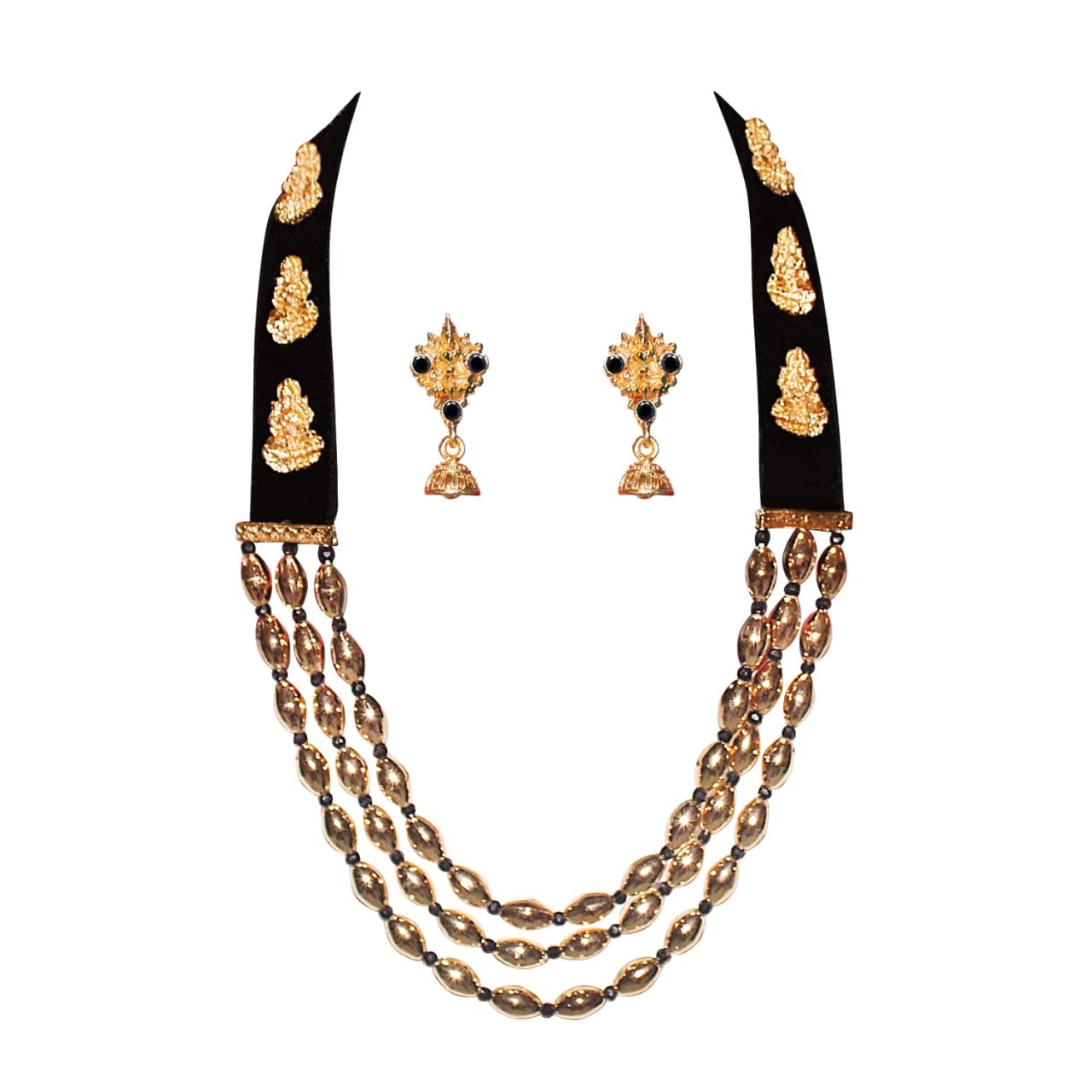 AKSHATA TRADERS Gold Plated Traditional Indian Laxmi Design, Beads Long Necklace with Matching Earring Adjustable Dori Jewellery Set For Women (Black) (B0CW1GY5TK) Amazon Price History, Amazon Price Tracker