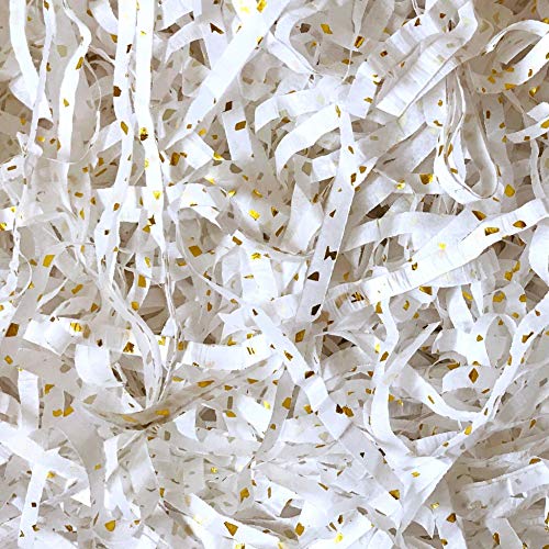 White Gold Glitter Reflections Shredded Tissue Paper Shred Hamper Gift Box Basket Filler Fill Wedding Party Decor Decorations (100g)