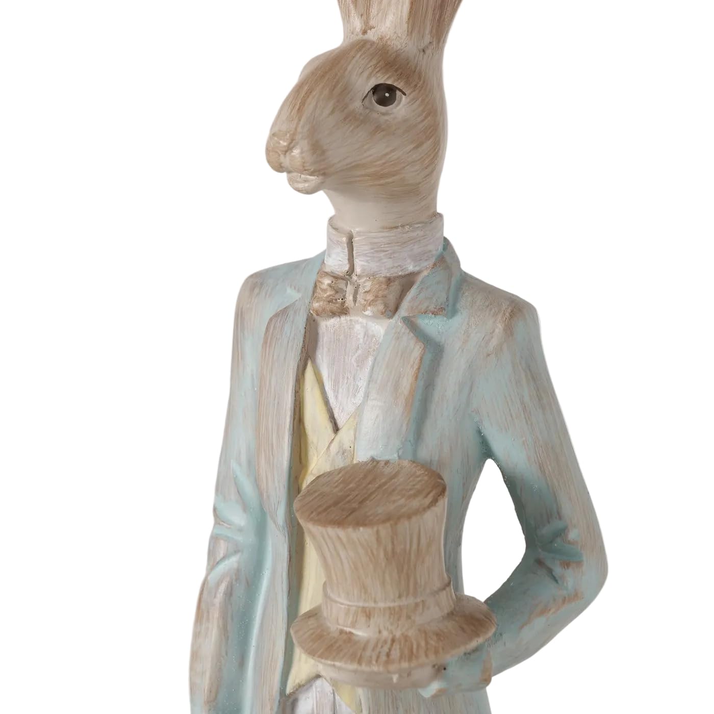 MF Deko Hasenfigur Elowen Hasenpaar, 2er Set, Elegant Gekleidet, Braun Grün Hellrosa, Kunstharz Handgearbeitet und Handbemalt, 31 cm Höhe, Osterdekoration