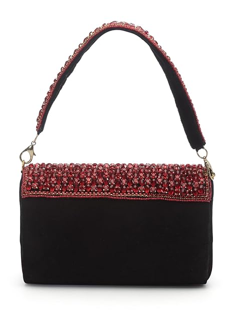 Anekaant Coffer Stone Work Embellished Velvet Clutch