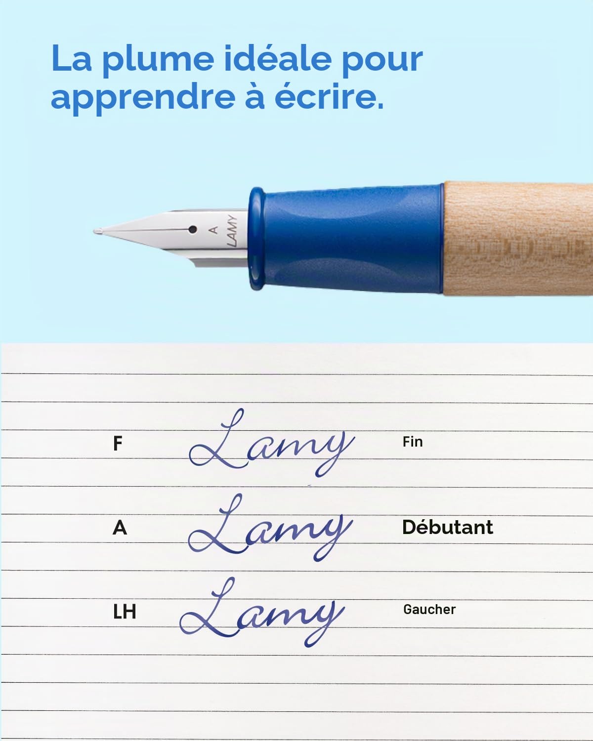 Lamy ABC Kit d'apprentissage d'écriture bleu avec emballage cadeau composé de 1 stylo d'apprentissage adapté aux enfants avec plume pour gaucher et 1 crayon, poignée antidérapante, capuchon et cube en