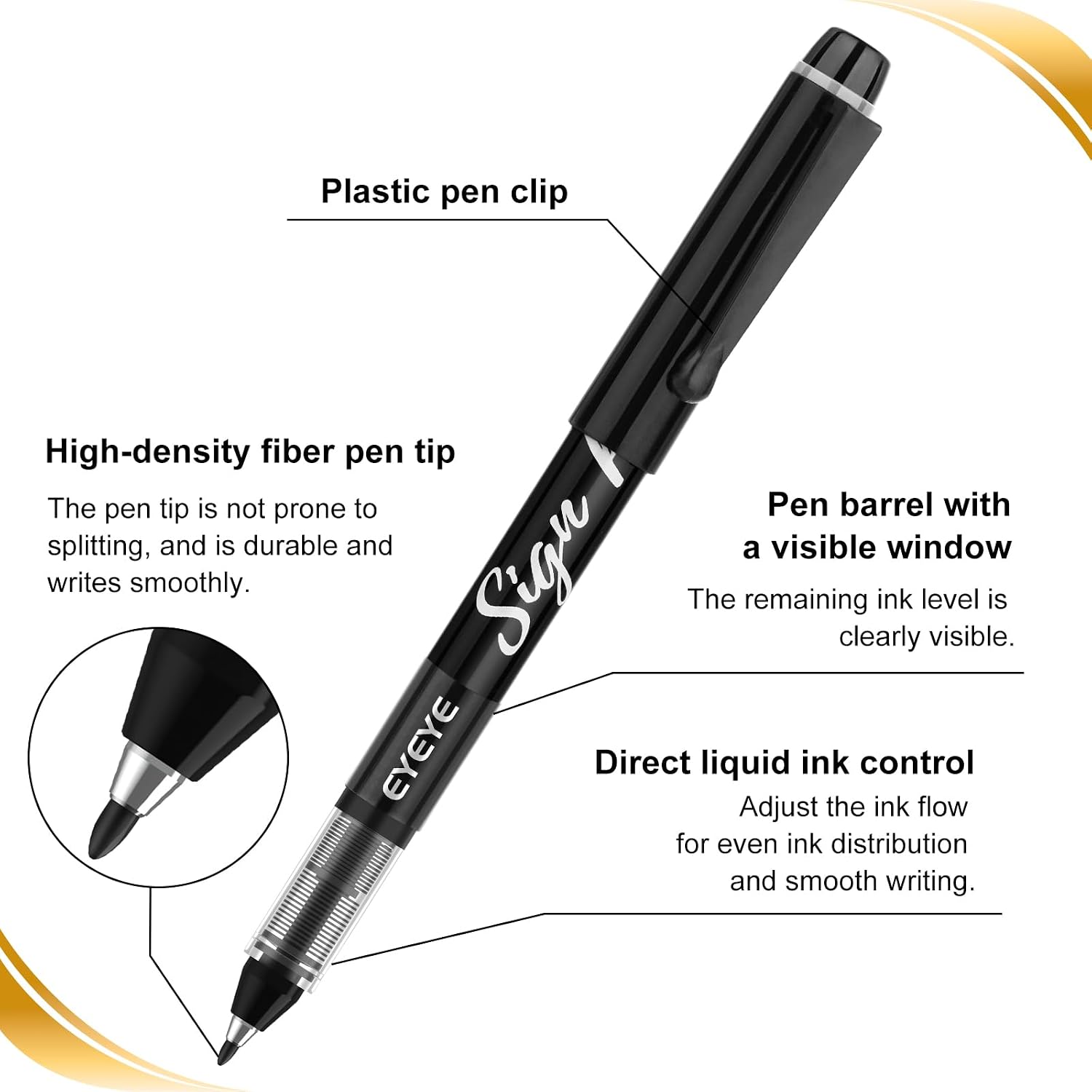EYEYE Black Sign Pens 9 Pack - 1.0mm Nib Tip - 0.6mm Line, Liquid Ink Sign Pen Smooth Writing - Fineliner Marker Pens Quick Drying image 5