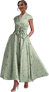 Satin Mother of The Bride Dresses for Women Tea Length Formal Dress with Pockets Cap Sleeves Evening Gown