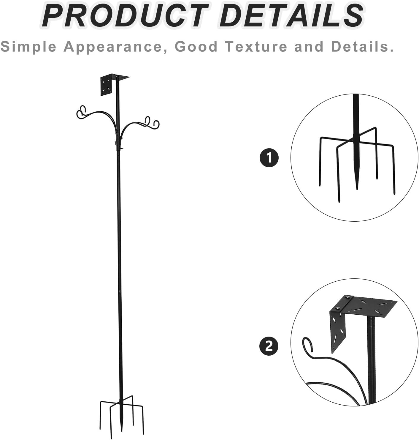 KICHOUSE Patio Bird Feeder Pole with Hanging Hooks, Birdhouse Garden Pole Metal Stand for Outdoor Bird Feeders Plants Lanterns Wreath Wind Chimes 79 Inch