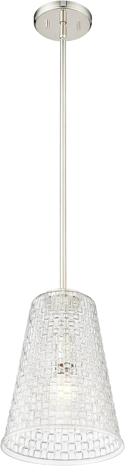 ML Lighting | Saben Collection | 20703-PN | Indoor 1 Light Metal Pendant in Polished Nickel with Clear Woven Lattice Glass Shade | Kitchens, Dining Rooms, Living Rooms, Entryways, Hallways