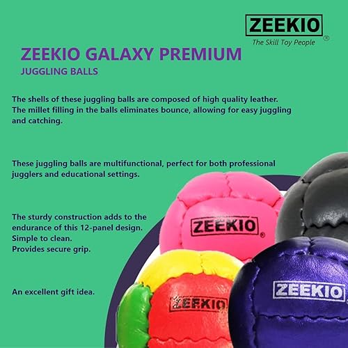 Miniatura 3 de Zeekio Bolas de malabarismo Galaxy - Bolas de cuero genuino de primera calidad de 12 paneles - 4.59 oz - 2.638 in - Paquete de 3 - Cosmo