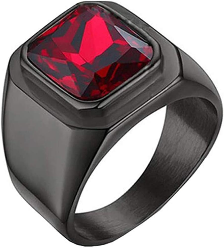 Men's Stainless Steel Square Gemstone Ring Statement Wedding Band