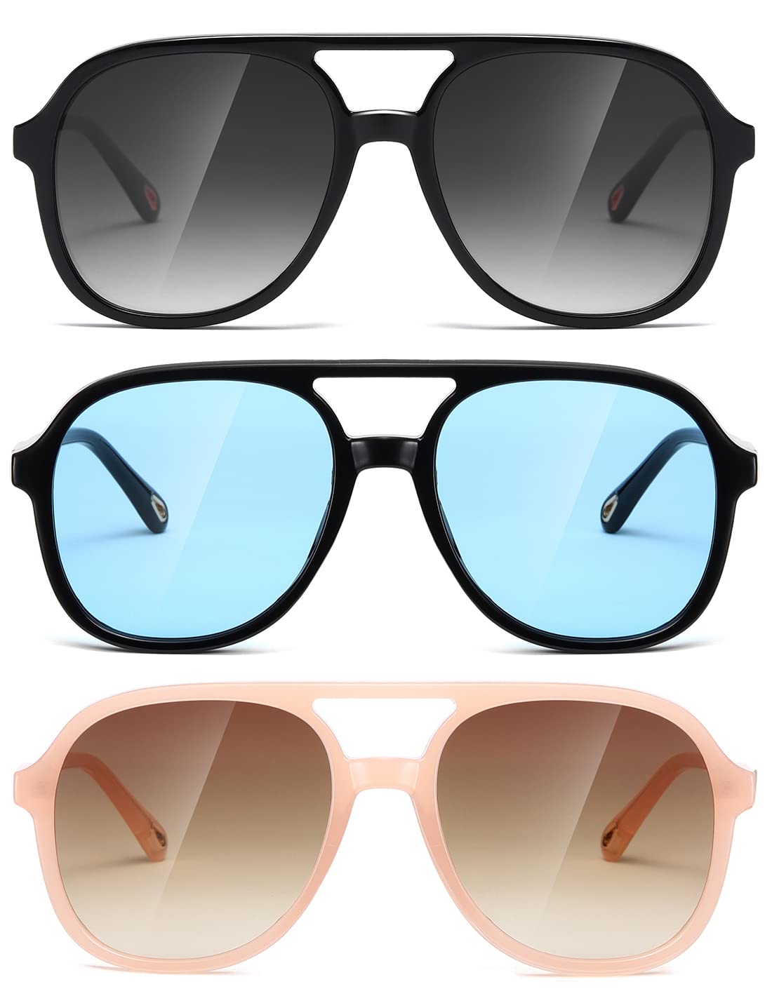 MASDUN Retro Square Aviator Sunglasses Womens Mens 70s Stylish Vintage Double Bridge Sun Glasses