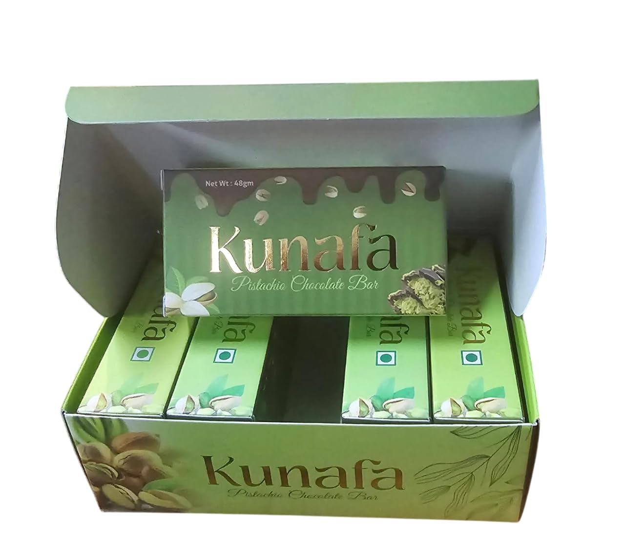 DECADENT FOODS Kunafa Chocolate With Pistachio Chocolate Bar A Popular Authentic Middle Eastern Delight (5 x 48g) 240gm