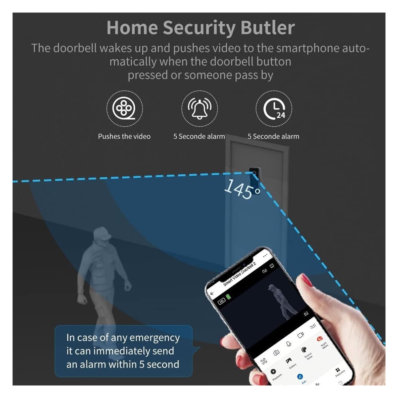 Timbre con vídeo Inteligente Videoportero con Cámara Timbre De Alta Definición 2K WiFi IP65 IP Inalámbrico para Exteriores Soporte Bidireccional para El Hogar oficinas y hogares