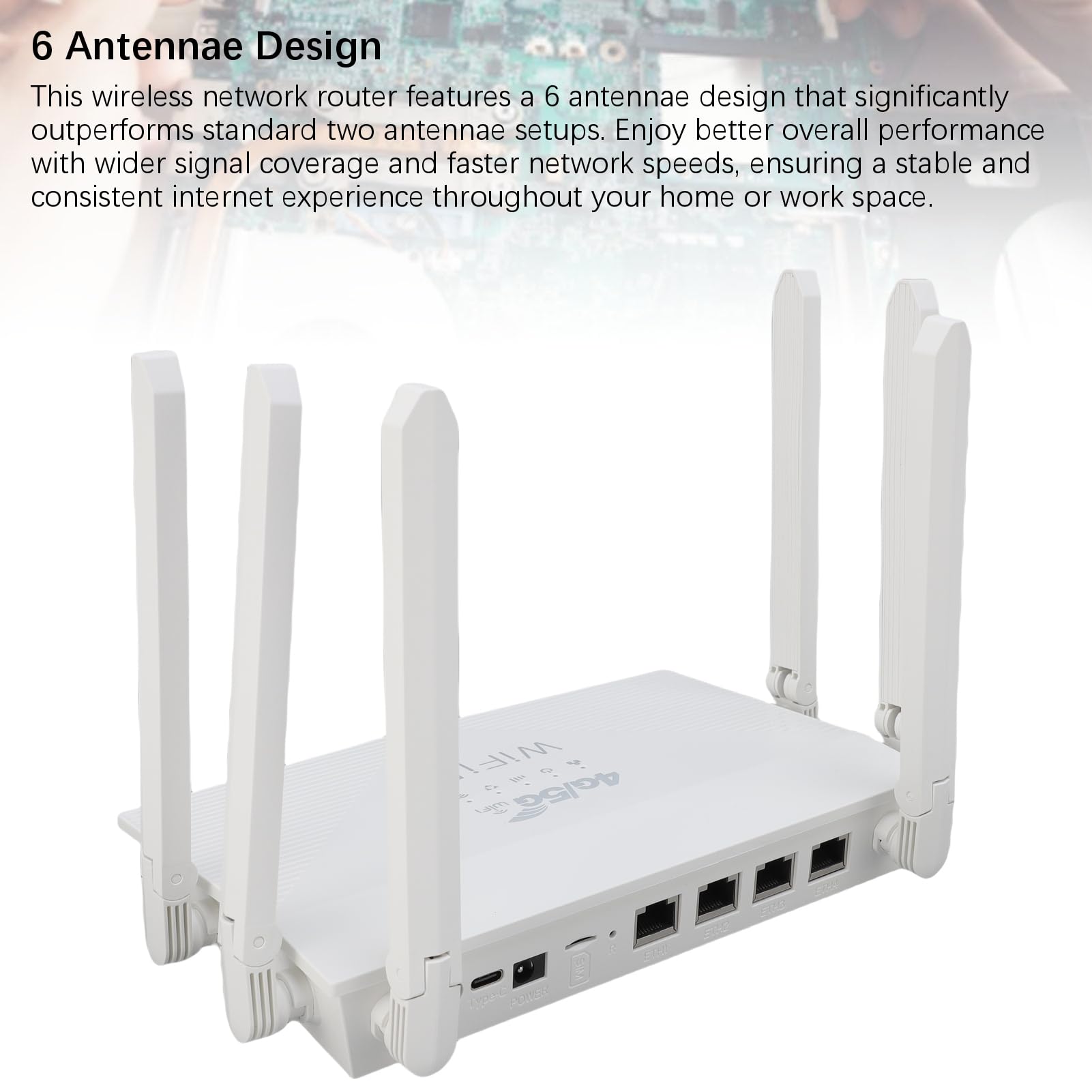 Router Wireless LTE Ad Alta velocità per Ufficio Domestico, Router di Rete WiFi6 con 6 Antenne per Dispositivi Multipli, Materiale ABS Bianco