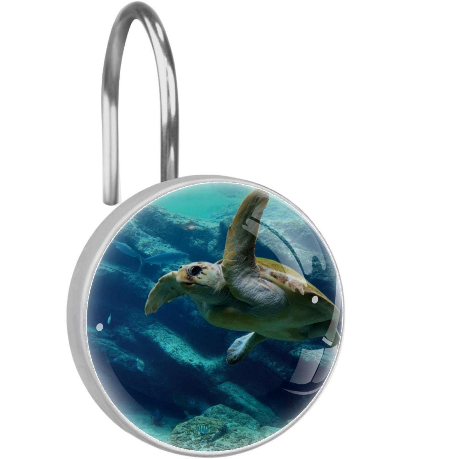 Crochets rideau de douche tortue de mer en acier inoxydable pour salle de bain ocean