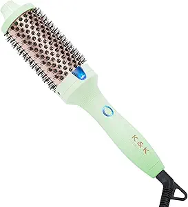 K&K 1.77 Inch Curling Iron Brush Ceramic Double MCH Heated Hair Curling Comb Tourmaline Ionic Hair Curler Curling Iron Dual Voltage for Traveling On Long Medium Hair, Green