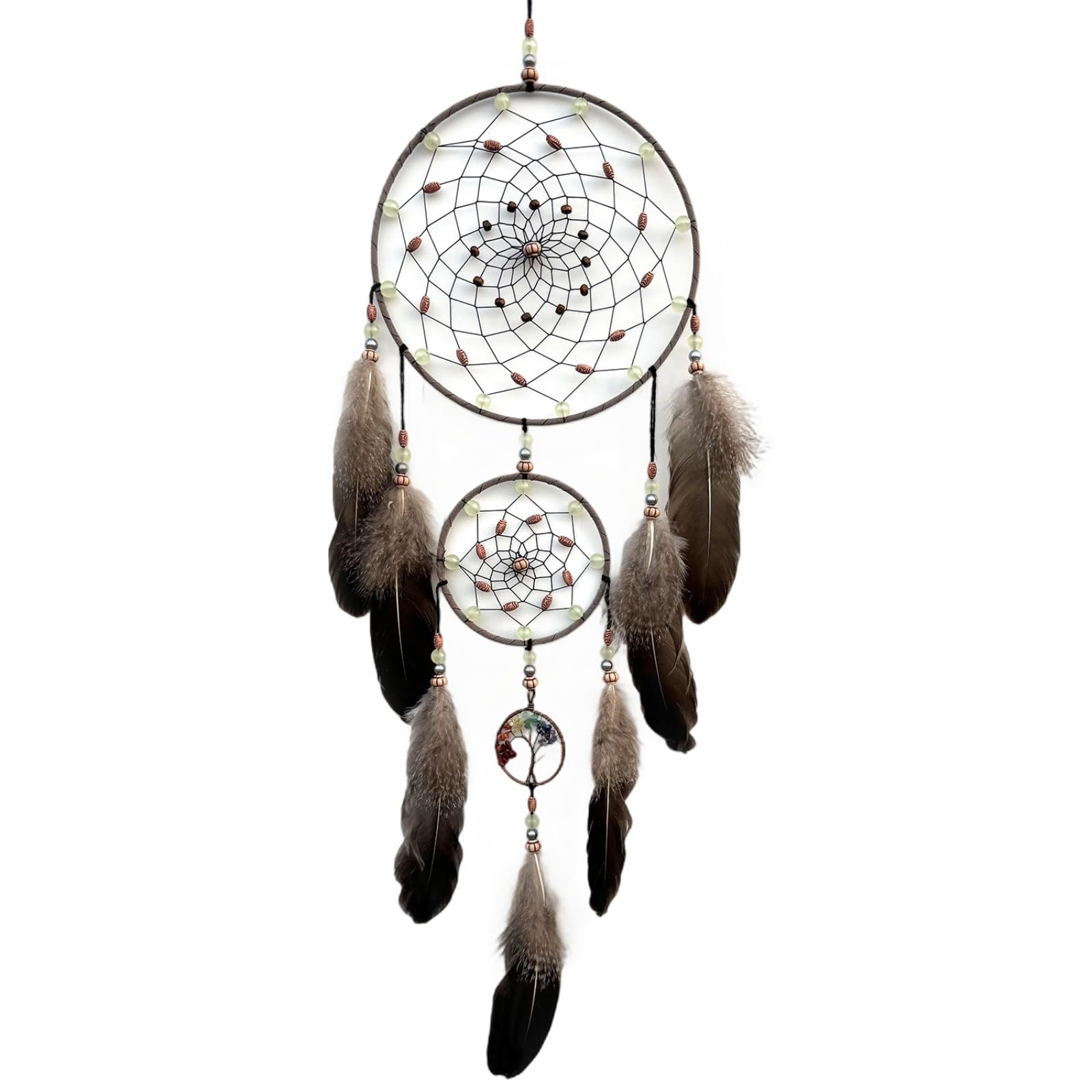 Traumfänger Wanddeko, Boho Traumfänger mit beleuchtetem Mondphasen-Motiv und Federn, Traumfänger für Schlafzimmer und Erwachsene, 31,5 in/80 cm Länge, für stilvolle Wohnraumgestaltung